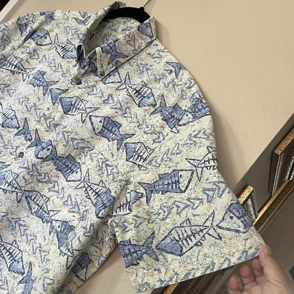 VTG Crossings Mens Fish Geometric Print Hawaiian Short Sleeve Button Down Shirt - Picture 4 of 12